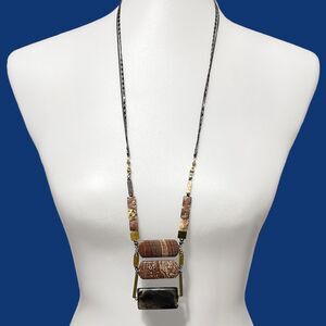 Nakamol Necklace Chunky Gemstone Y Drop Pendant Statement Boho Earth Tone Unique